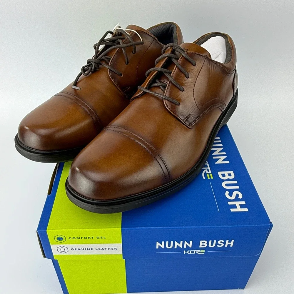Nunn Bush Kore Pro CT OX Cognac Leather Cap Toe Oxford Shoes Mens 10 M NIB